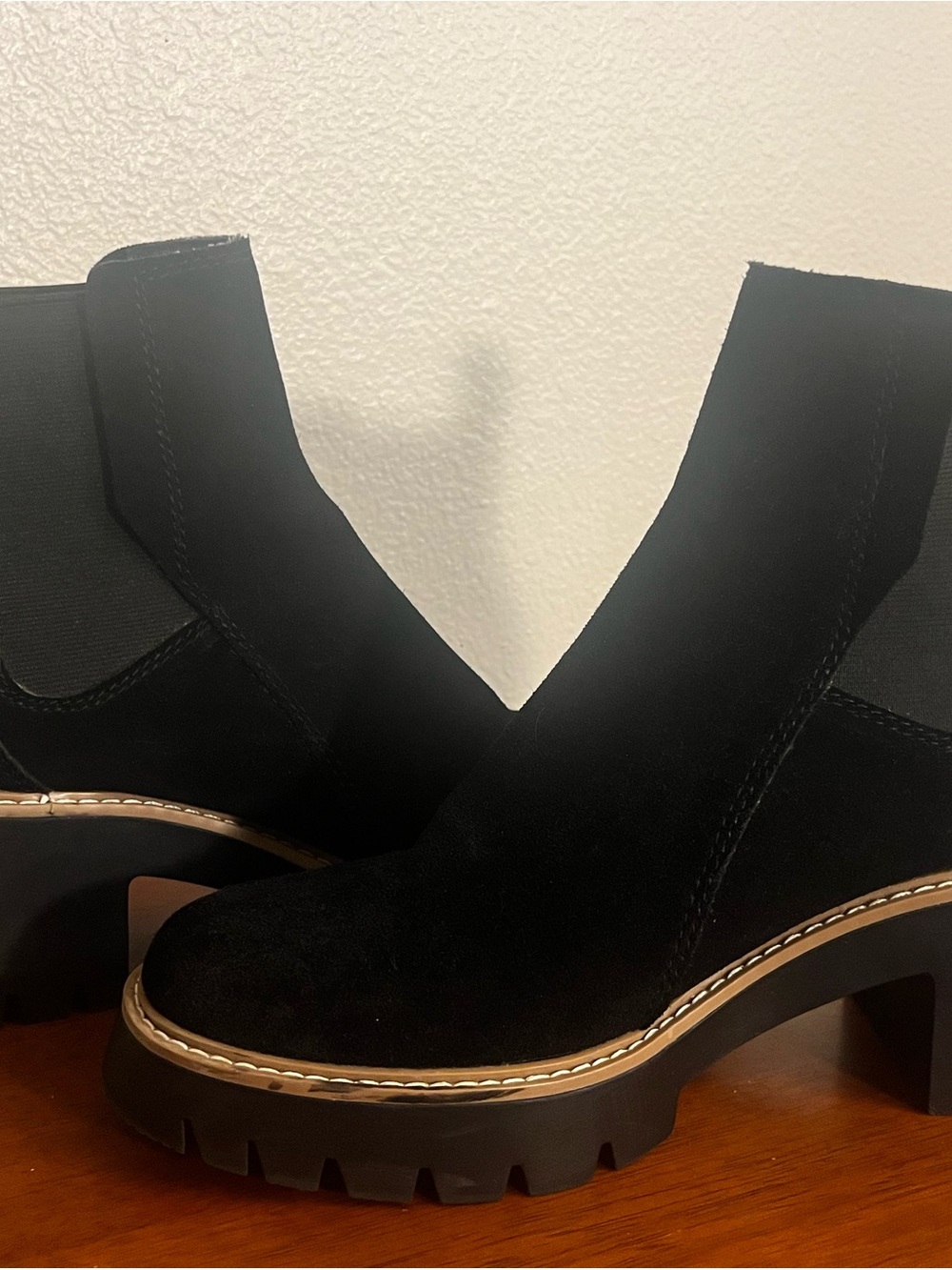 Dolce Vita Black Suede Lug Sole Halina Booties